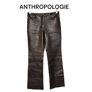 Anthropologie Sz 6 Wide Leg Genuine Leather Mid Rise Pants.